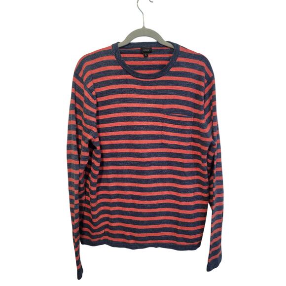 J. Crew Other - JCREW‎ Large Men's Blue Dark Orange Heathered Slub Cotton Sweater Retro Academia